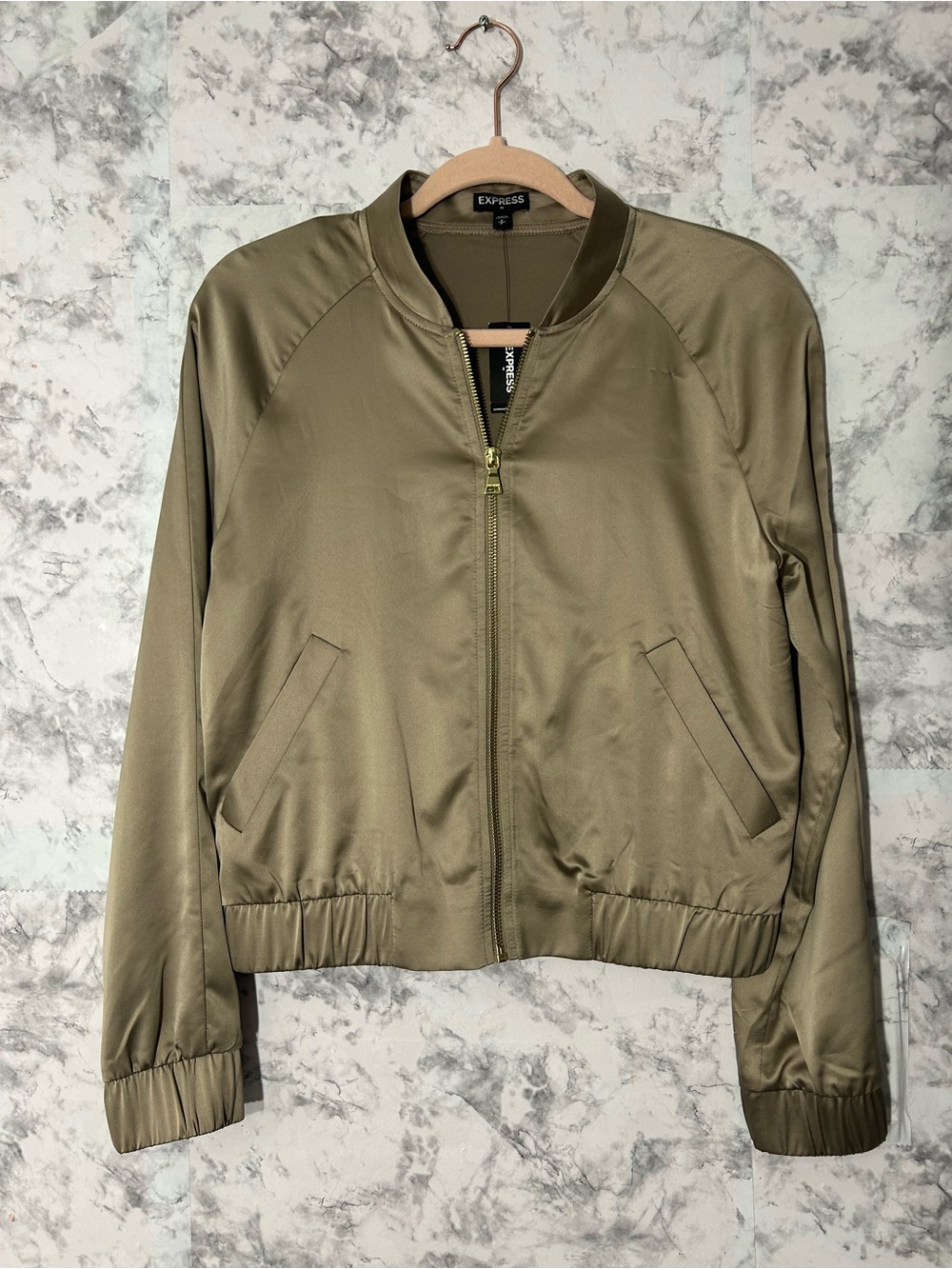 Express Olive Bomber Jacket with Gold Zipper Sz XS NWT
59